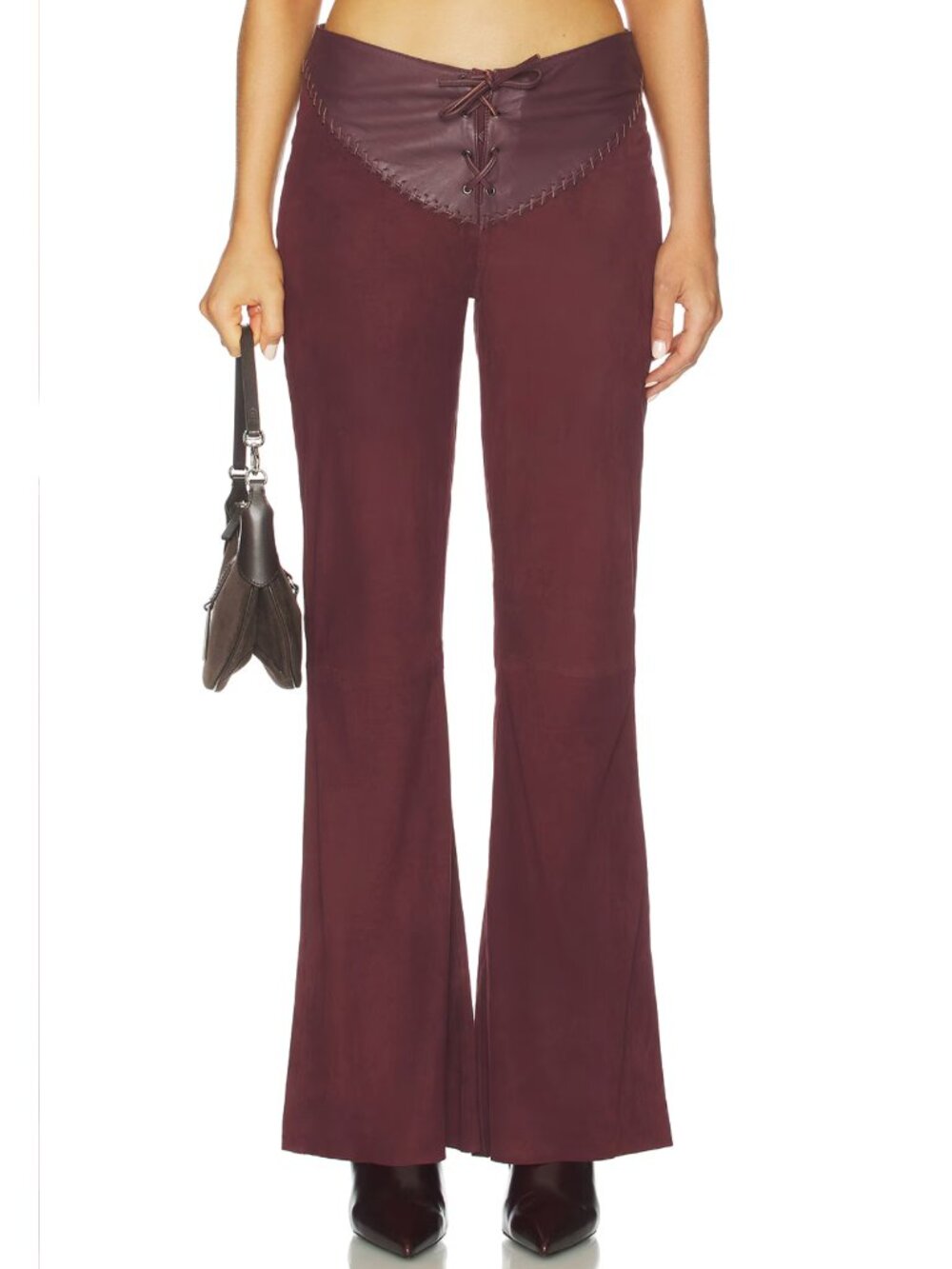 Women’s Burgundy Boot-Cut Lace-Up Waist Pants